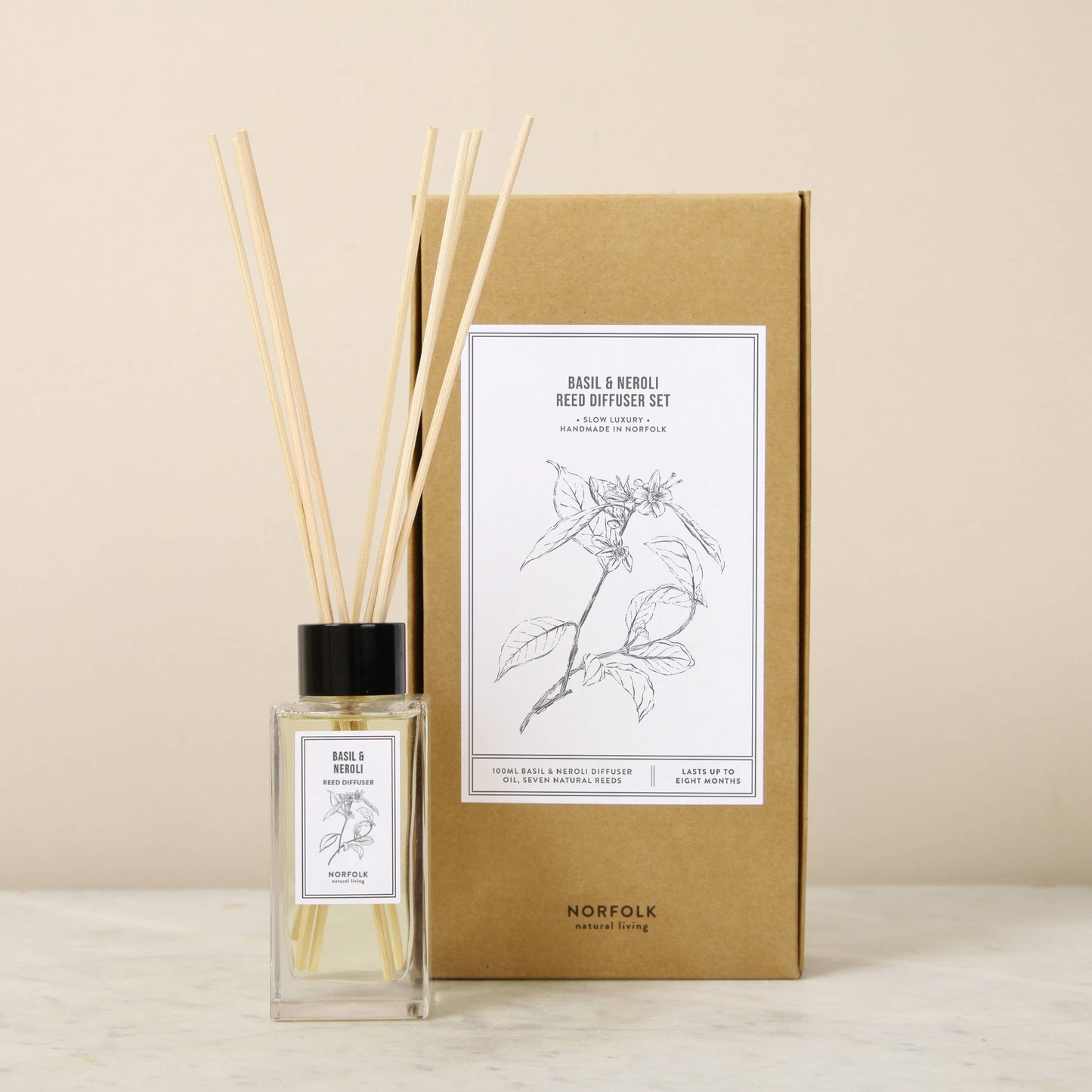 Norfolk Natural Living - Reed Diffuser Set 100ml Basil and Neroli