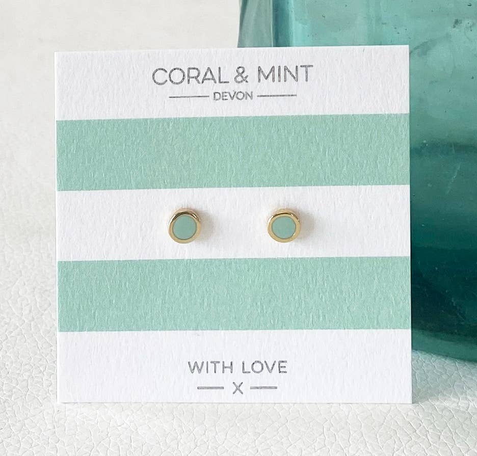 Coral and Mint - Mint Enamel Studs with gold plating