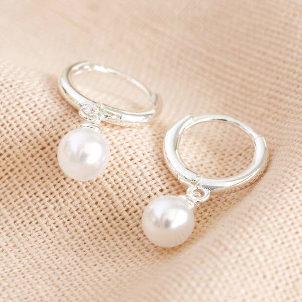 Lisa Angel - Glass Pearl Huggie Hoop Earrings: Gold