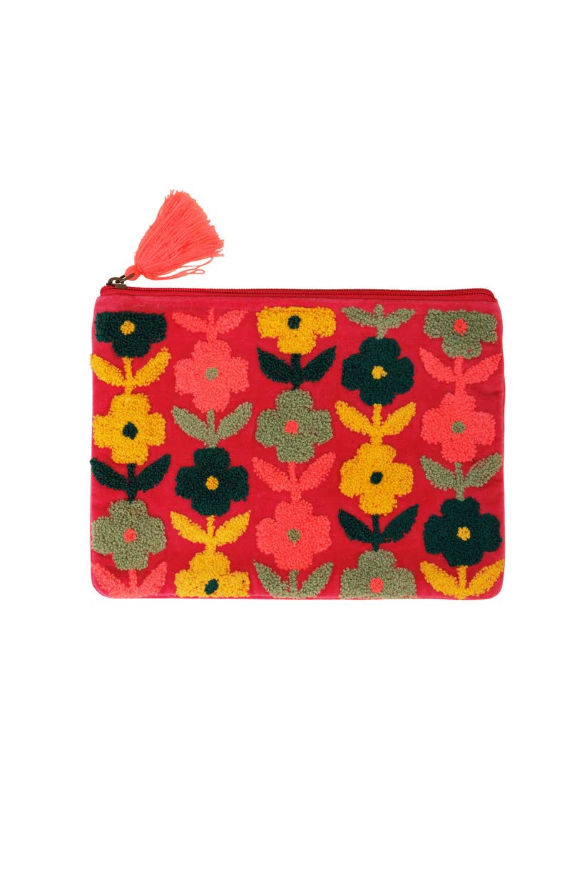 Pink Lemons Ltd - Velvet Multiflowered Pouch - Pink: Small