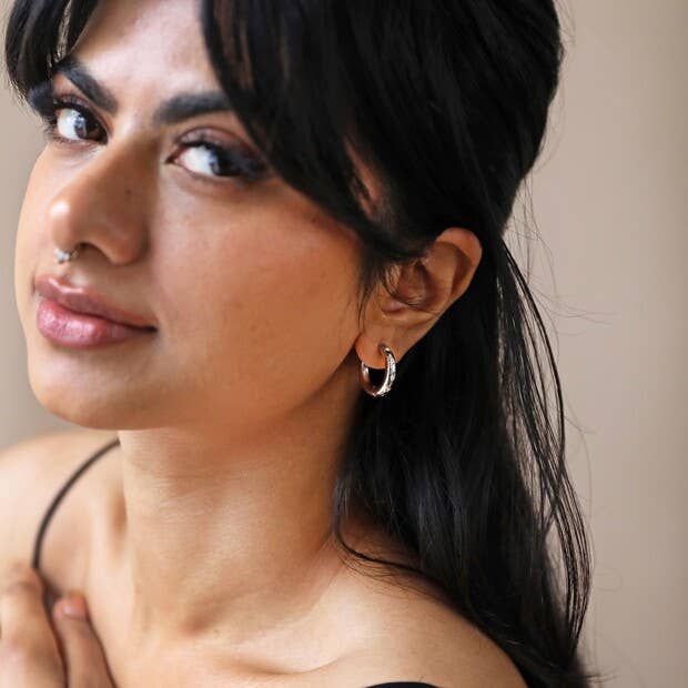 Lisa Angel - Stainless Steel Chunky Crystal Hoop Earrings