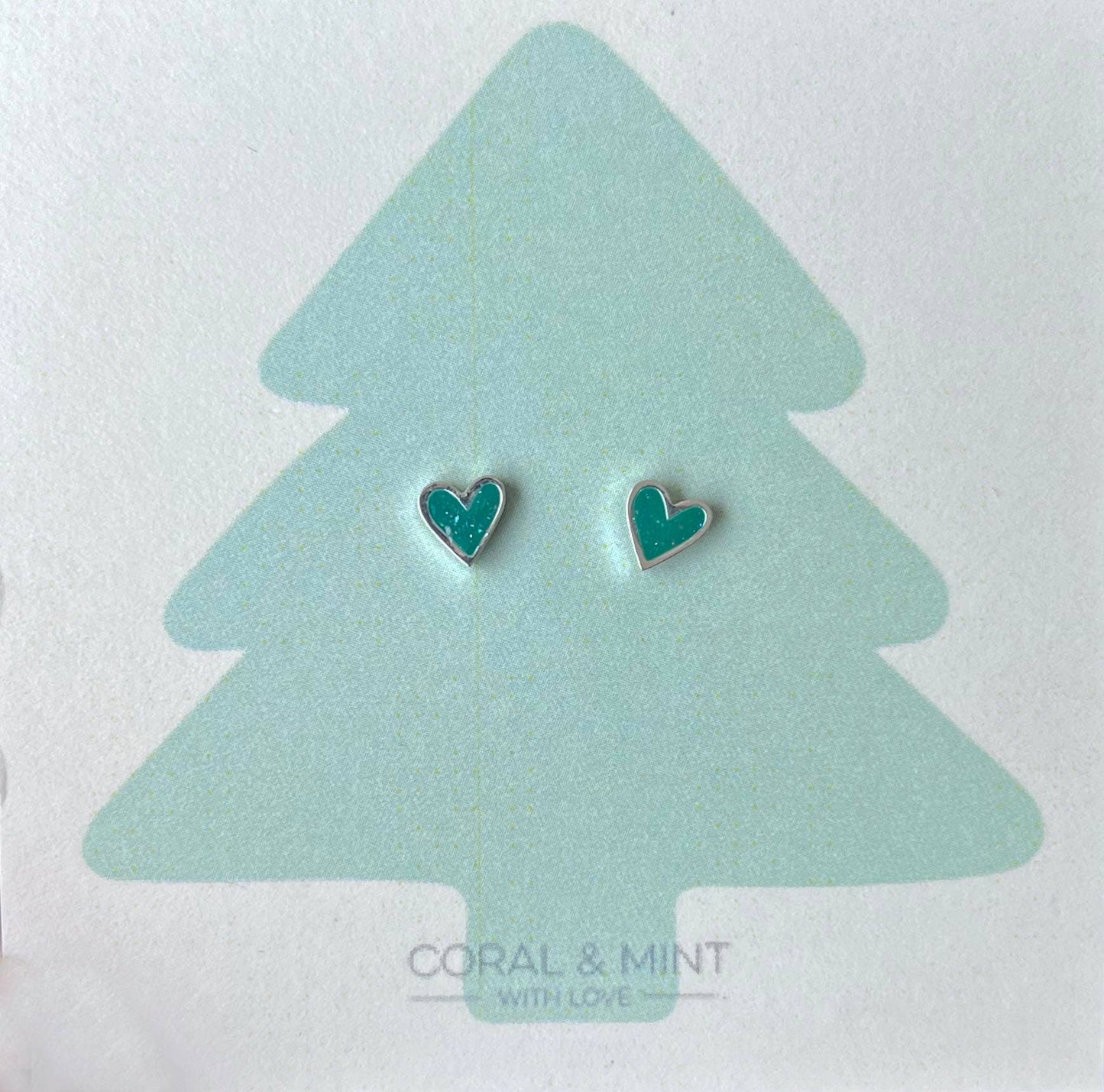 Coral and Mint - Christmas - Emerald Sparkle Heart Studs