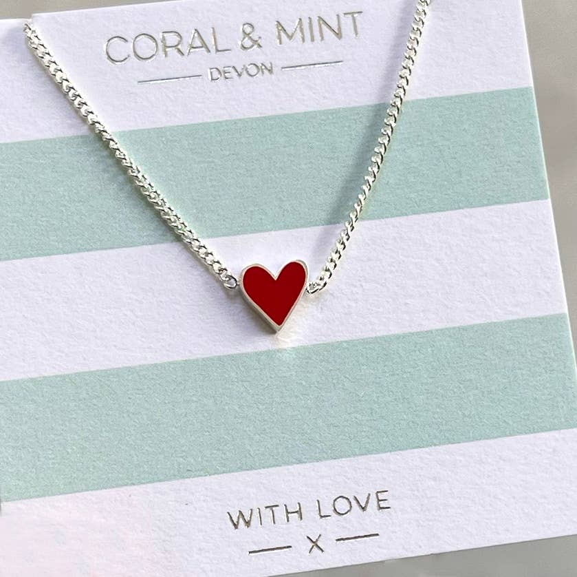 Coral and Mint - Heart Necklace with Plum Enamel