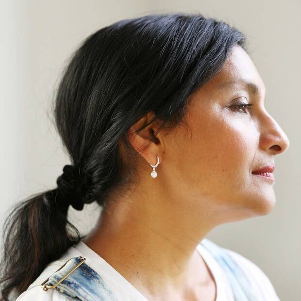 Lisa Angel - Glass Pearl Huggie Hoop Earrings: Gold