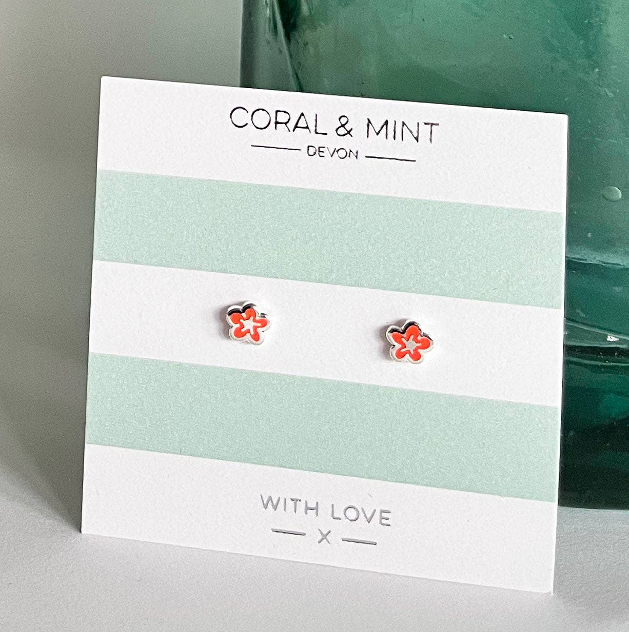 Coral and Mint - Neon Coral bubble Flower Studs