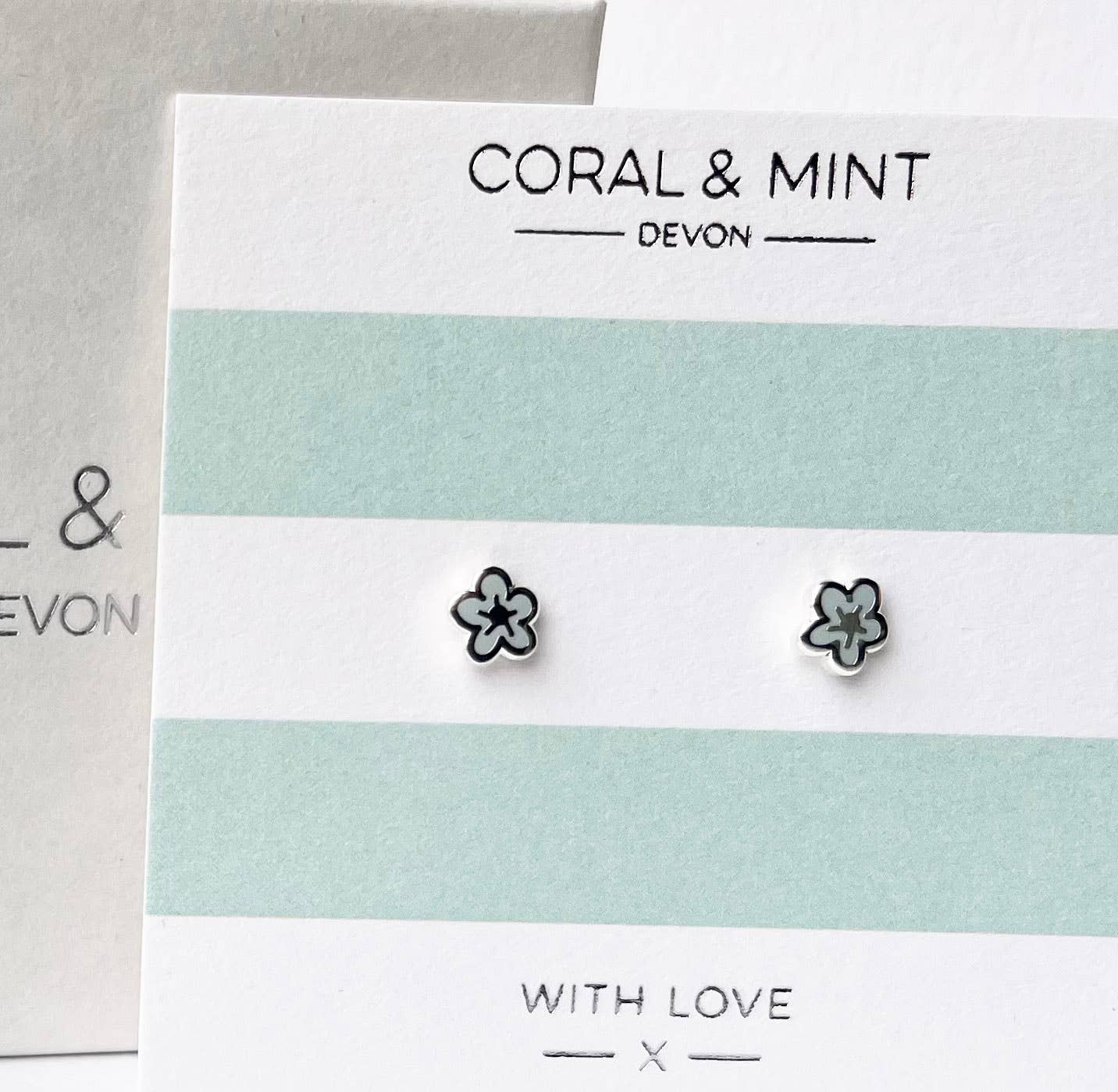 Coral and Mint - Pale blue bubble flower studs