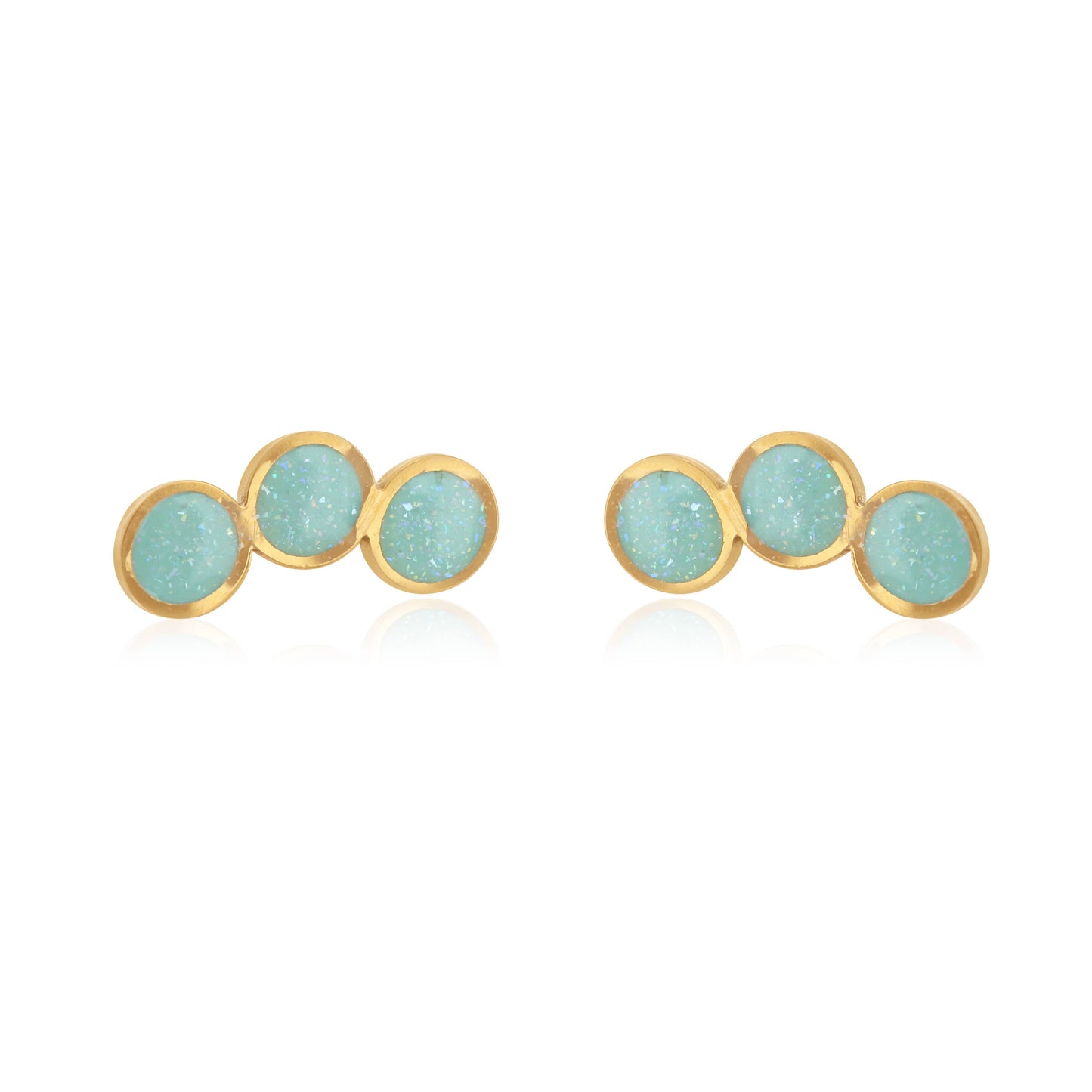 Coral and Mint - Gold tri circle studs with mint enamel