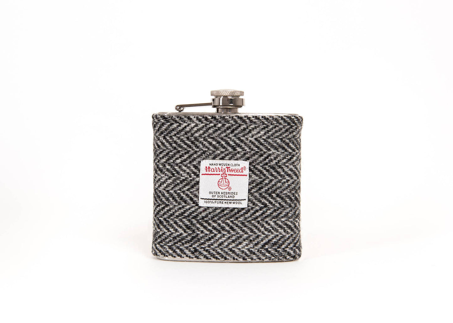 Created By The Ridleys - 6oz Harris Tweed Hip Flask -Black Herringbone - HT35
