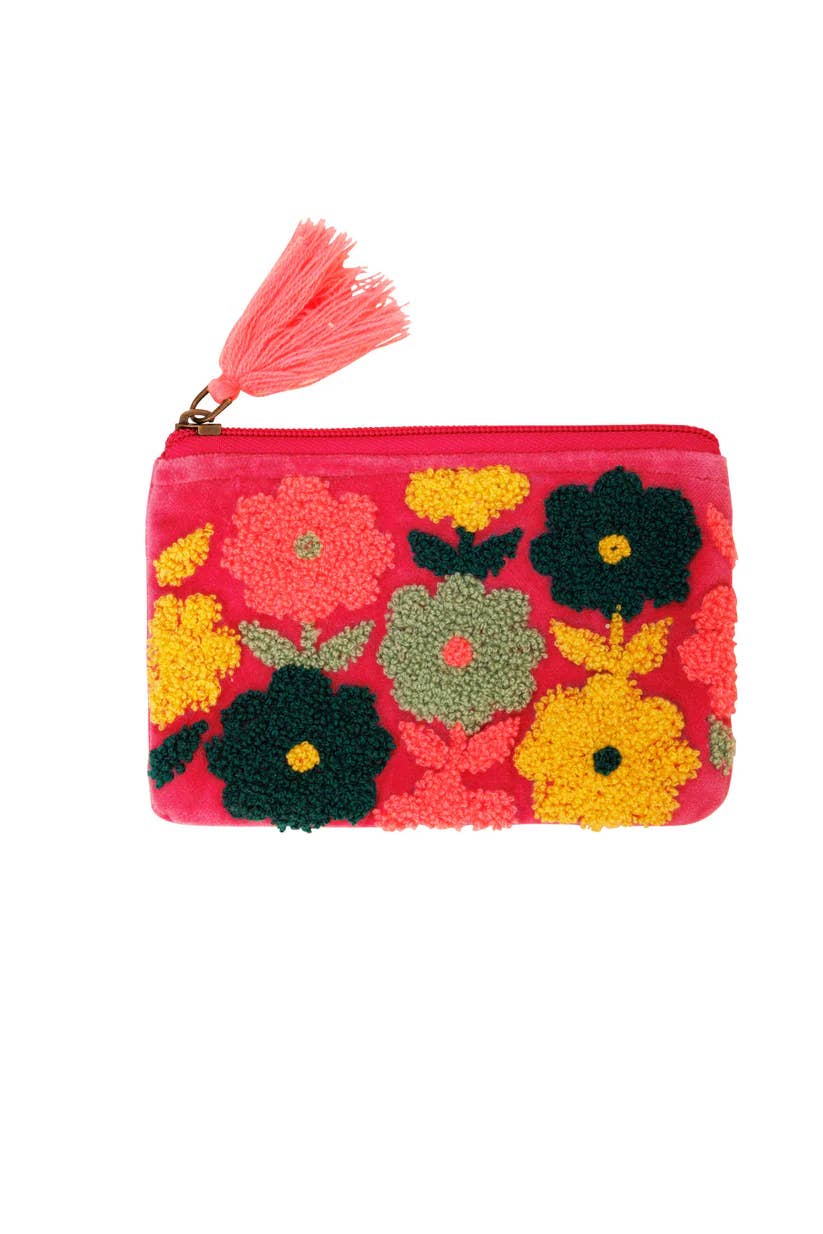 Pink Lemons Ltd - Velvet Multiflowered Pouch - Pink: Small