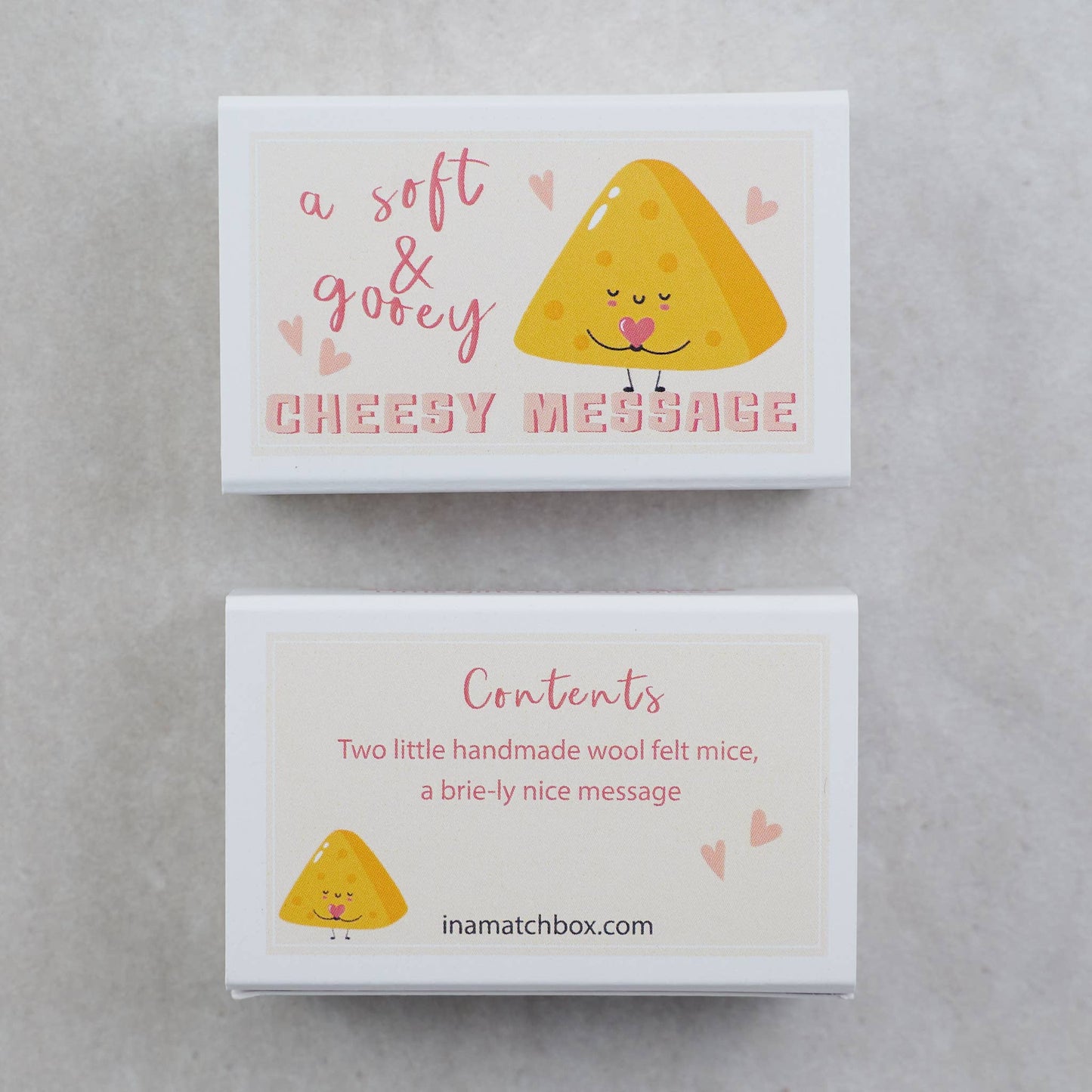 Marvling Bros Ltd - Cheesy Message Wool Felt Mice In A Matchbox