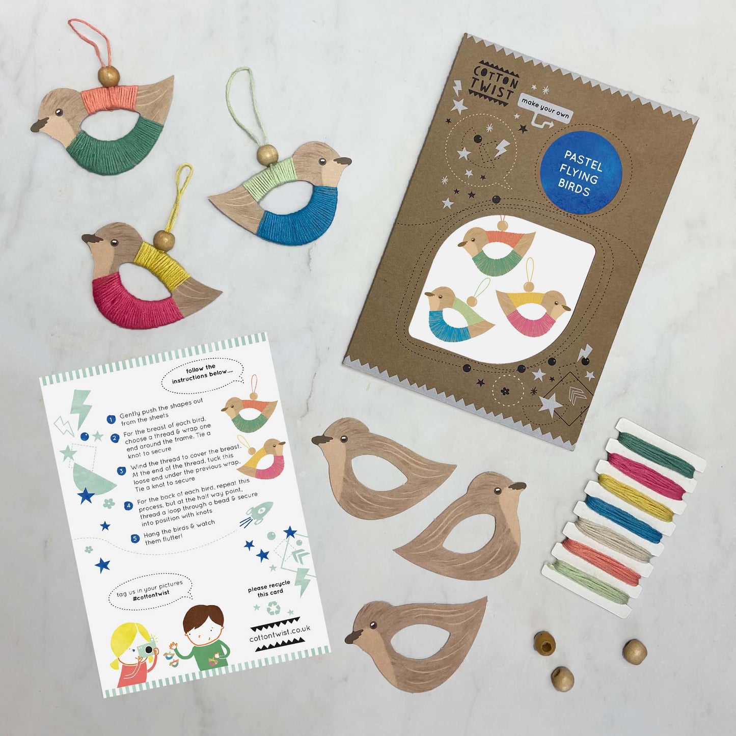 Cotton Twist - make your own pastel flying bird decorations
