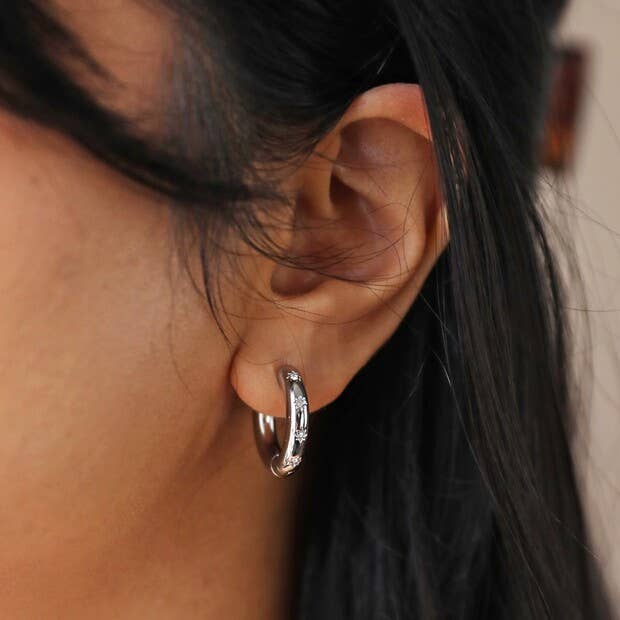 Lisa Angel - Stainless Steel Chunky Crystal Hoop Earrings
