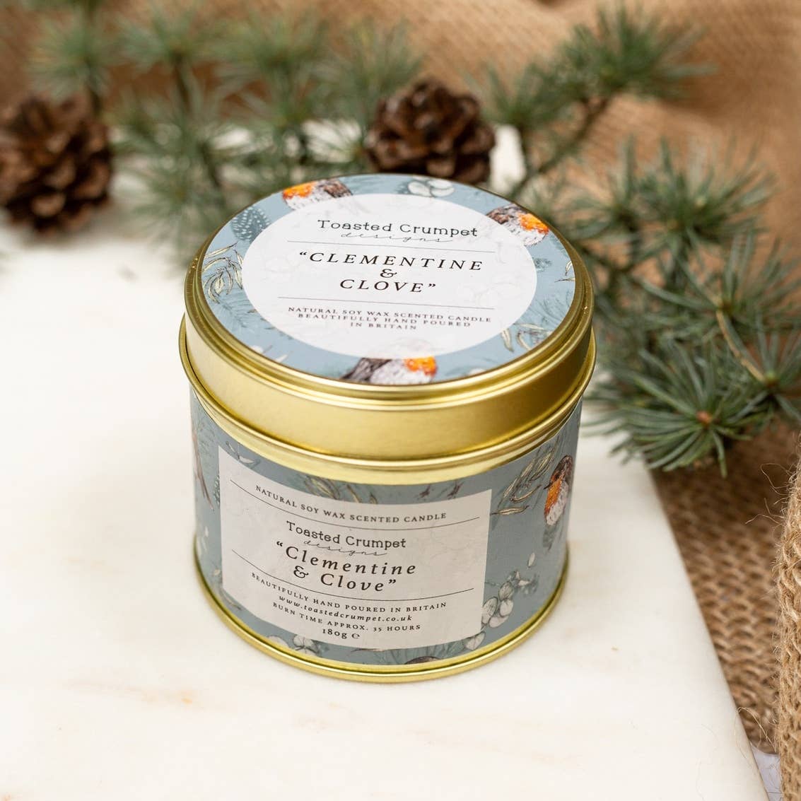 Toasted Crumpet - Clemetine & Clove (Robin & Eucalyptus Blue) Candle in a Matt