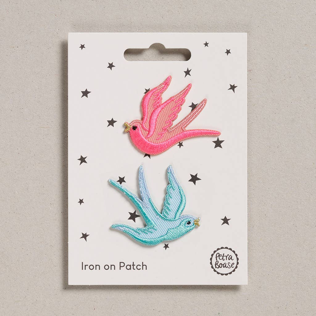 Petra Boase Ltd - Iron on Patch - Pack of 6 - Pink & Blue Swallows