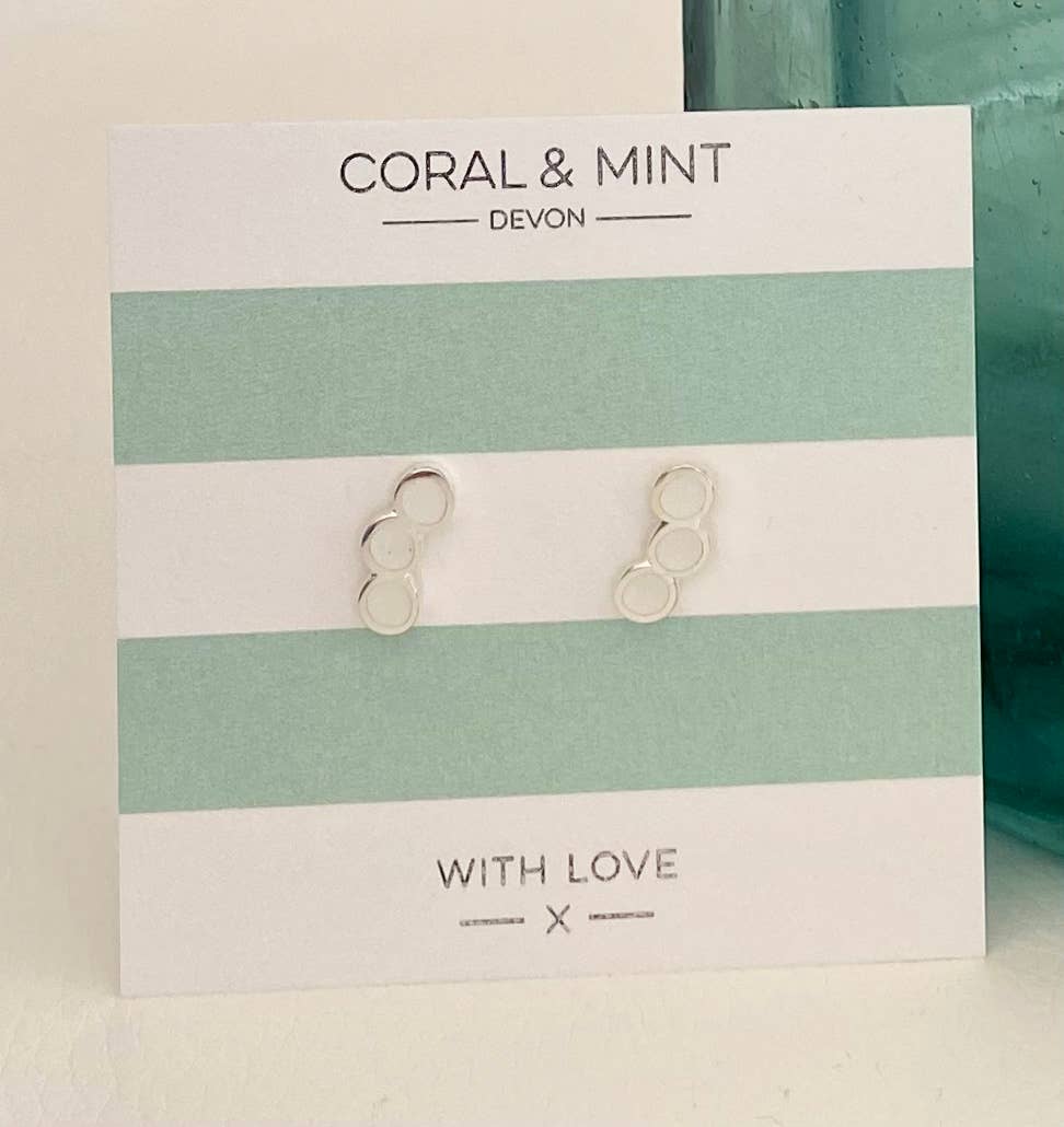 Coral and Mint - Tri Circle Studs - Pearlescent Enamel