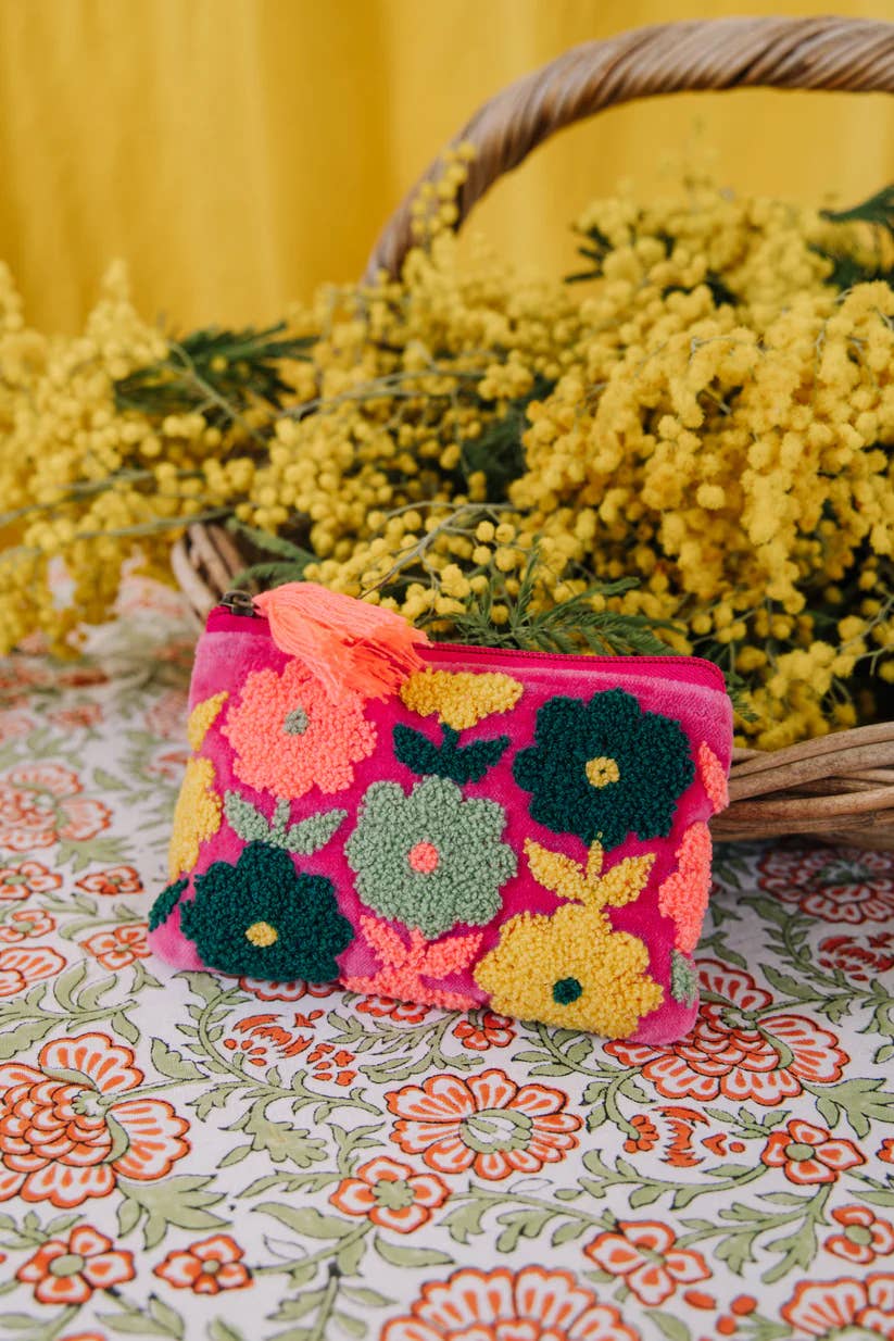 Pink Lemons Ltd - Velvet Multiflowered Pouch - Pink: Small