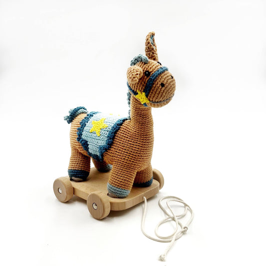 Pebblechild - Soft Toy Handmade pull-along toy horse brown sugar