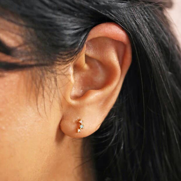 Lisa Angel - Gold Sterling Silver Triple Pastel Crystal Stud Earrings