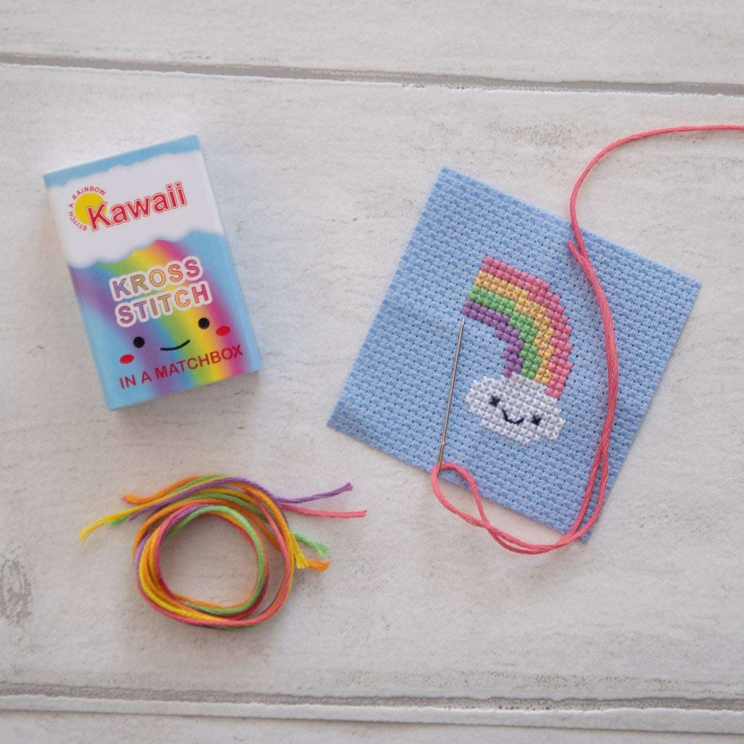 Marvling Bros Ltd - Kawaii Rainbow Cloud Mini Cross Stitch Kit In A Matchbox