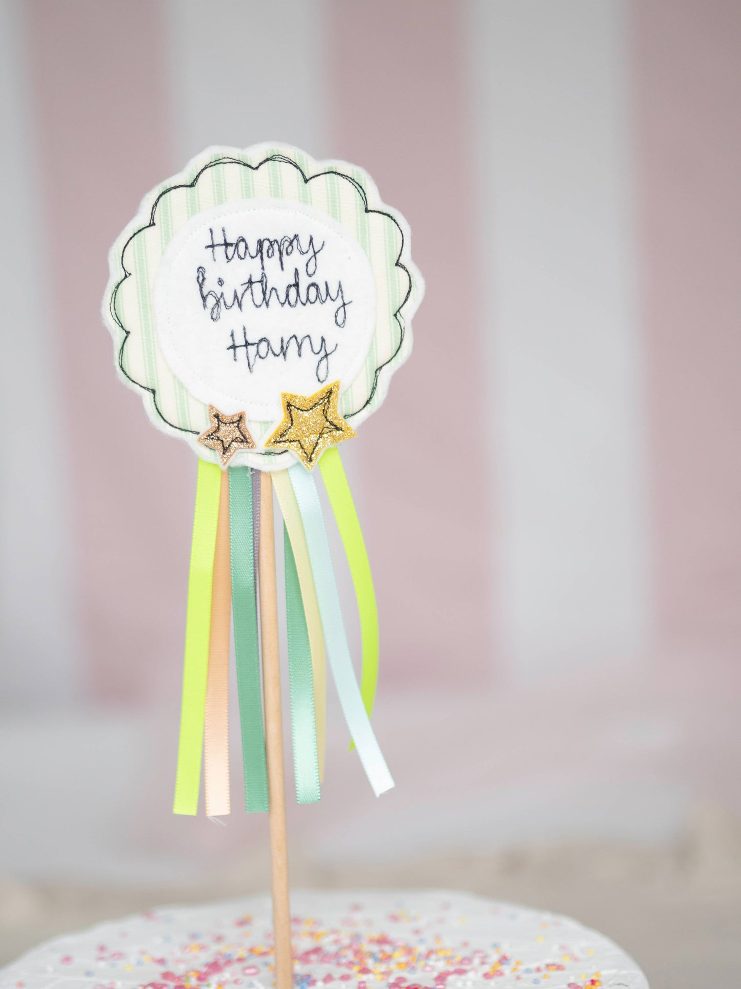 Girl Friday Embroidery - Happy Birthday Cake Rosette Flag