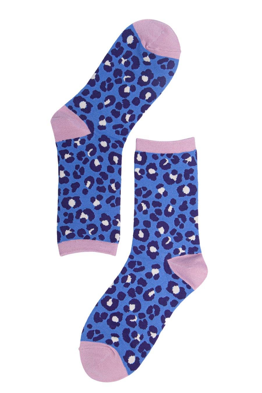 Sock Talk - Womens Bamboo Leopard Print Socks Ladies Animal Print Blue