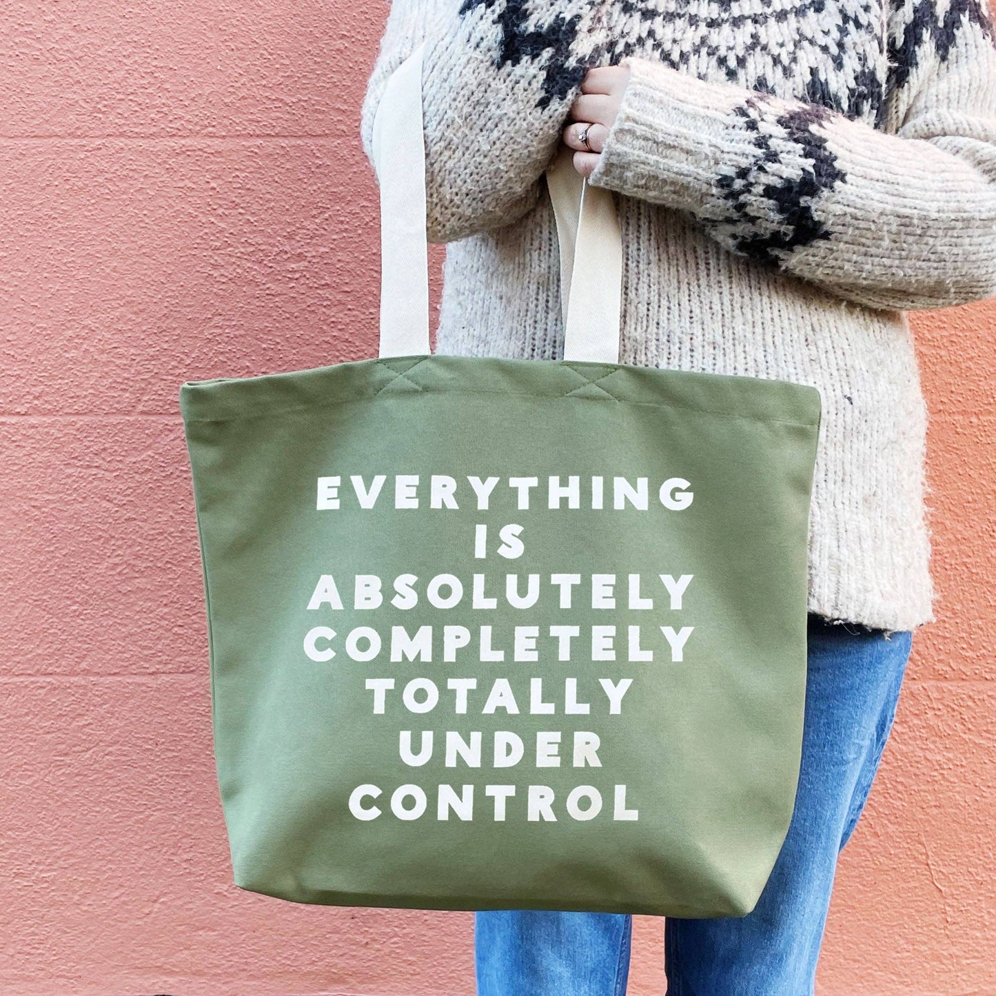 Alphabet Bags - Everything is Under Control - Canvas Tote Bag: Forest Green