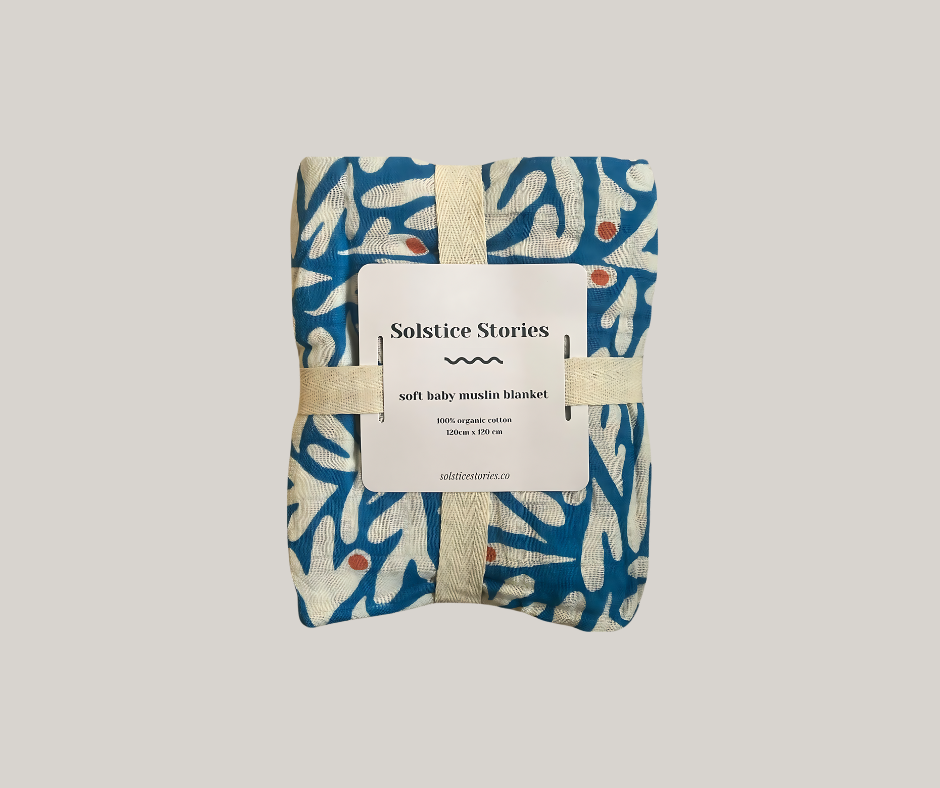Solstice Stories - Large Organic Cotton Muslin Swaddle Blanket | Coconut Grove