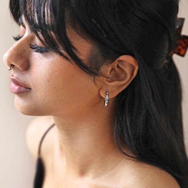 Lisa Angel - Stainless Steel Chunky Crystal Hoop Earrings