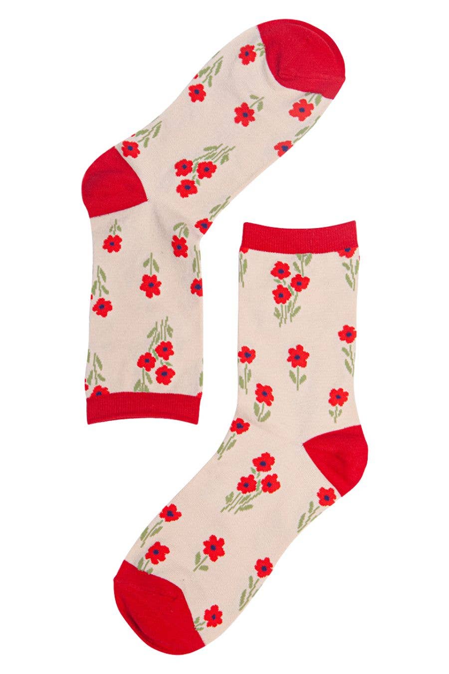 Sock Talk - Womens Bamboo Socks Ditsy Floral Print Ankle Socks Flowers