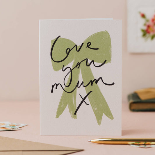 Oh Squirrel - 'Love You Mum' Bow Handwriting Mother's Day Card : Cellophane