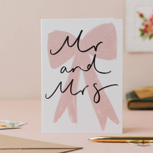 Oh Squirrel - 'Mr and Mrs' Bow Handwriting Wedding Card : Cellophane