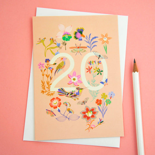 Elvira Van Vredenburgh Designs - 20th Birthday Number Greetings Card