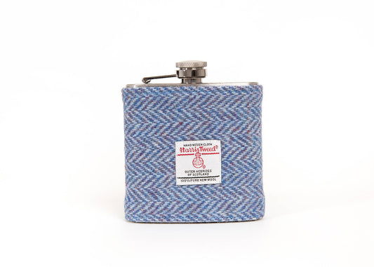 Created By The Ridleys - 6oz Harris Tweed Hip Flask - Blue Herringbone - HT05