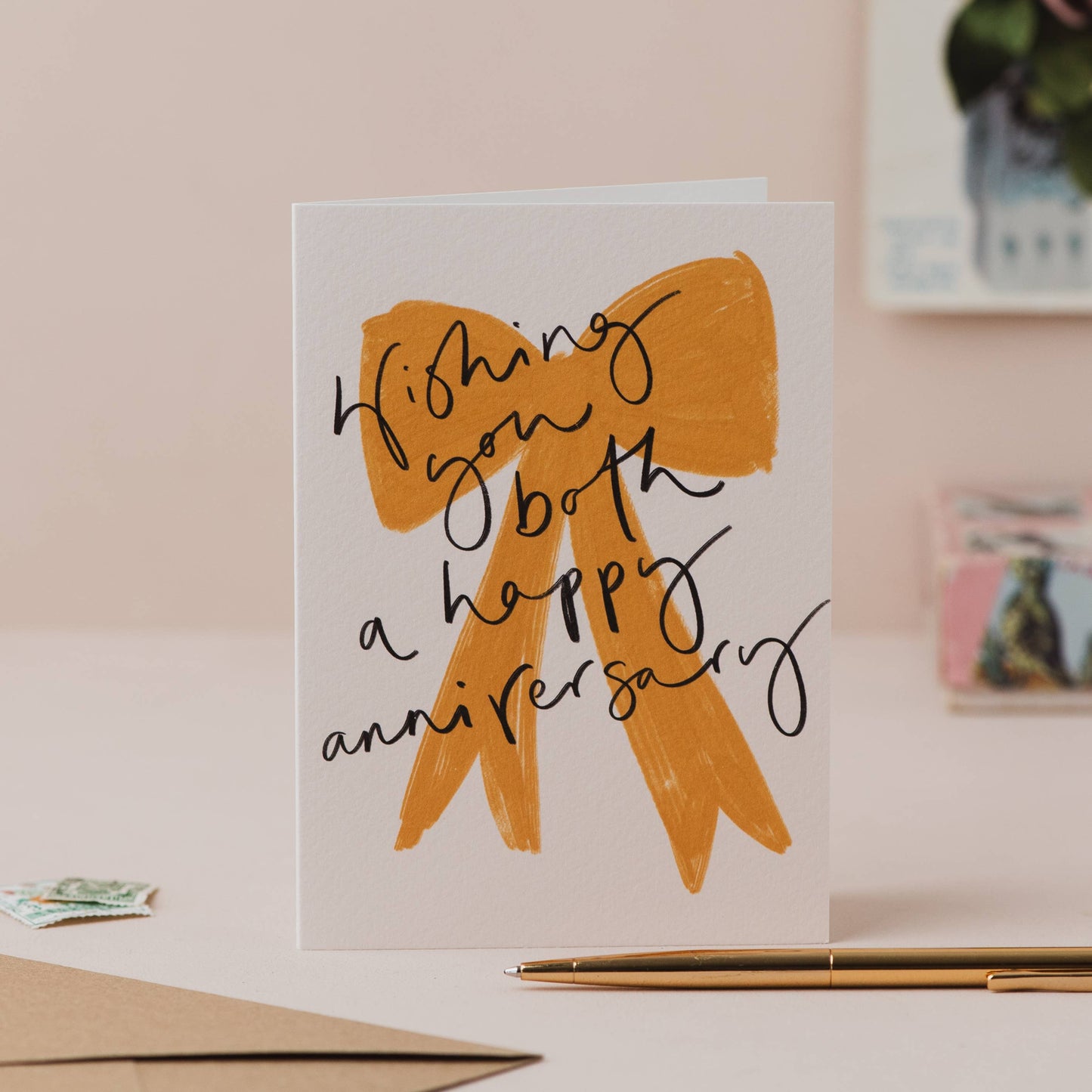 Oh Squirrel - 'Wishing you both a Happy Anniversary' Yellow Bow Card: Cellophane