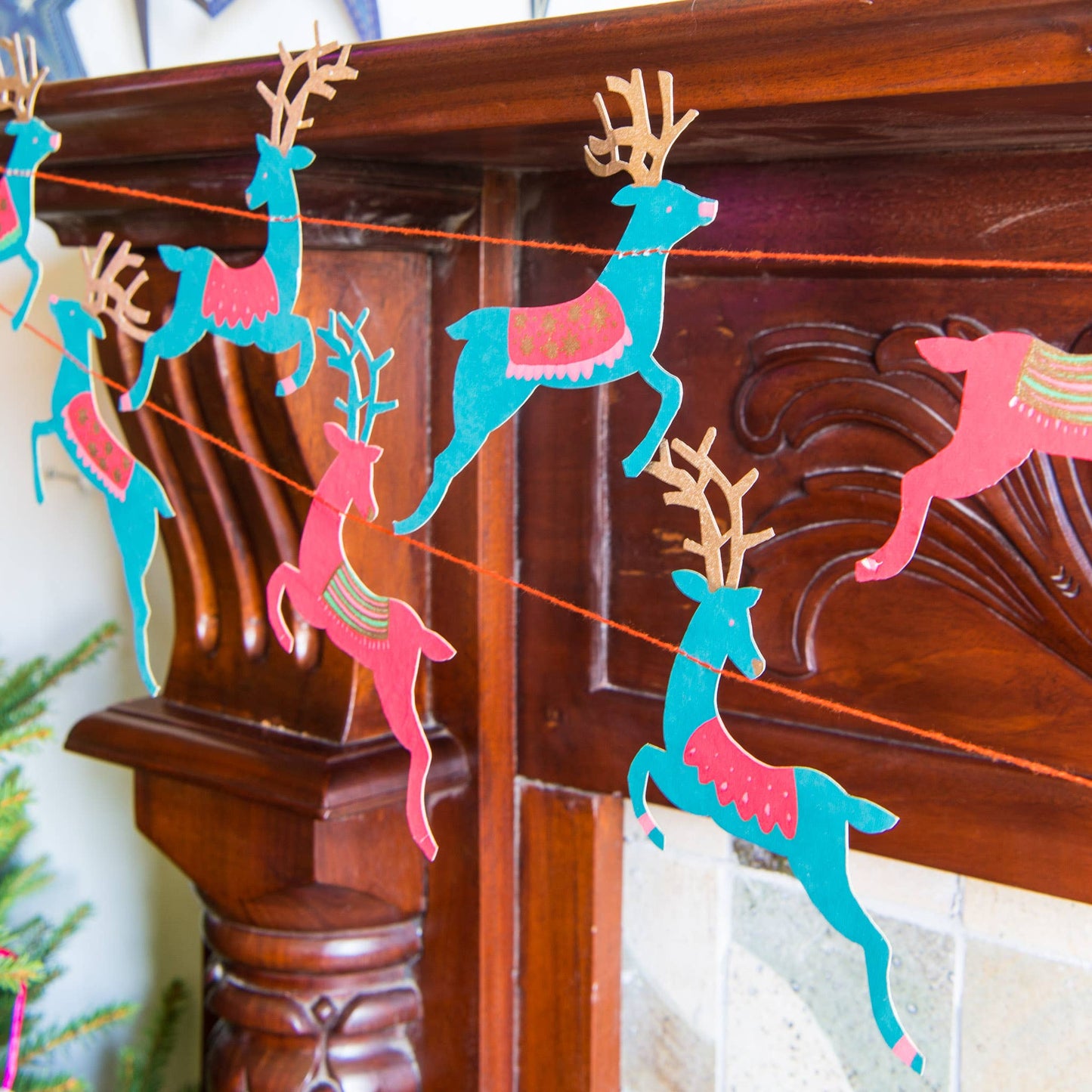 East End Press - Bright Reindeer Sewn Garland