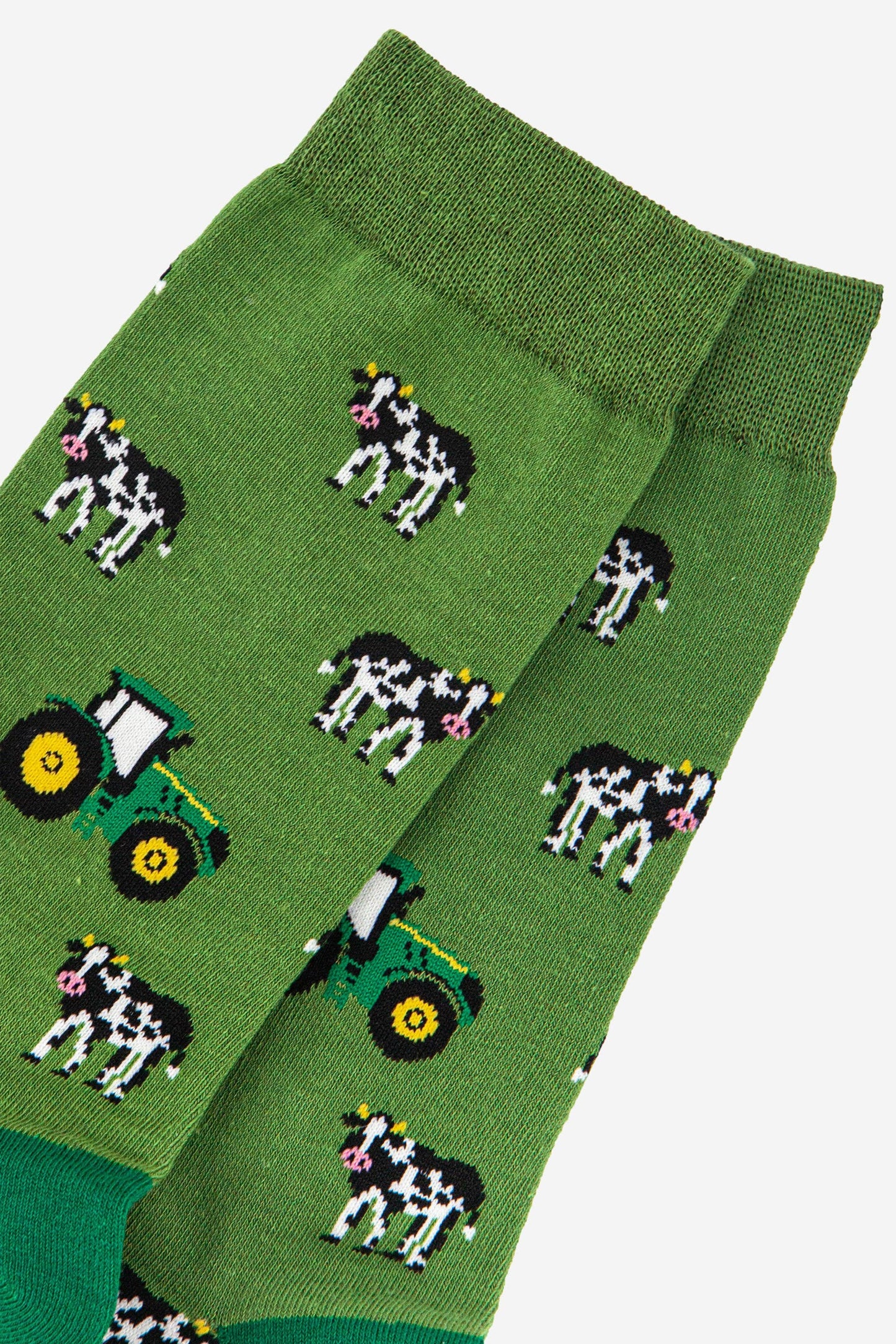 Sock Talk - Men's Green Tractor and Cow Print Bamboo Socks