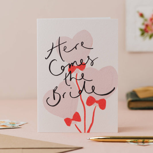 Oh Squirrel - 'Here Comes the Bride' Balloons Handwriting Wedding Card  : Cellophane