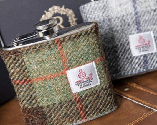 Created By The Ridleys - 6oz Harris Tweed Hip Flask - MacLeod Tartan - HT08