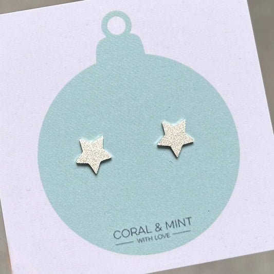 Coral and Mint - Christmas Bauble - Silver Sparkly Stars