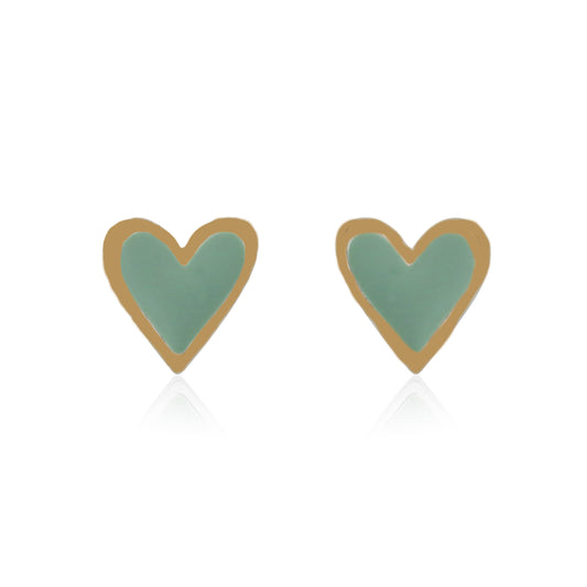 Coral and Mint - Gold Plated Mint enamel Heart Studs