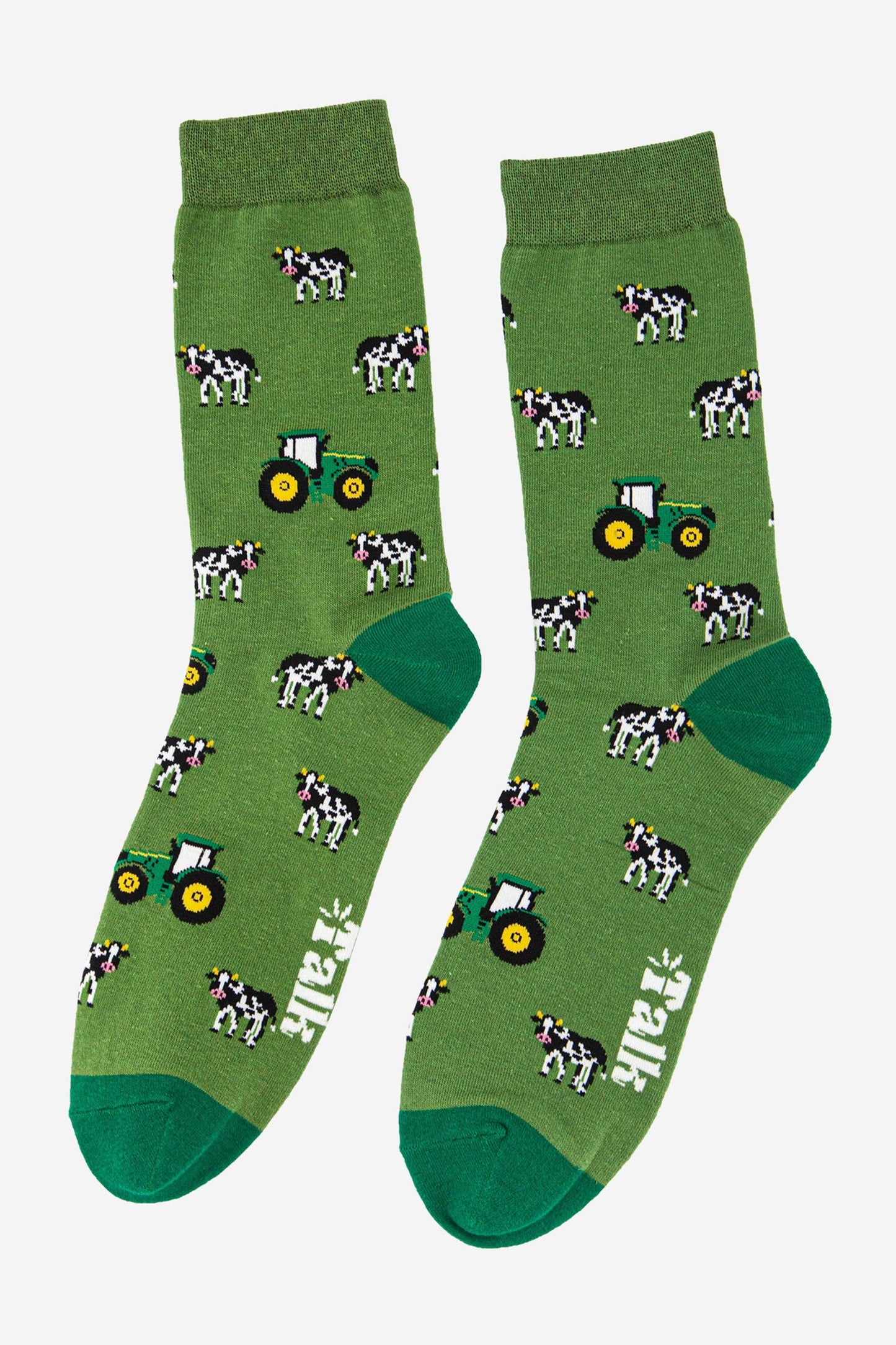 Sock Talk - Men's Green Tractor and Cow Print Bamboo Socks