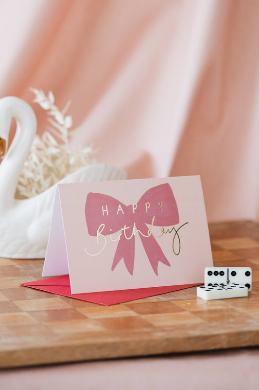 Oh Squirrel - 'Happy Birthday' Gold Foil Red Bow Card: Cellophane