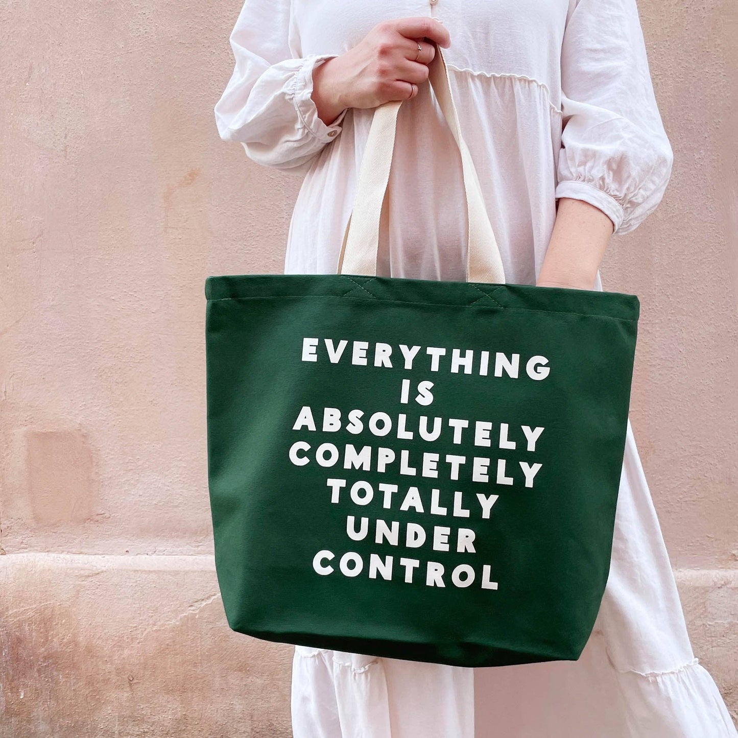 Alphabet Bags - Everything is Under Control - Canvas Tote Bag: Forest Green