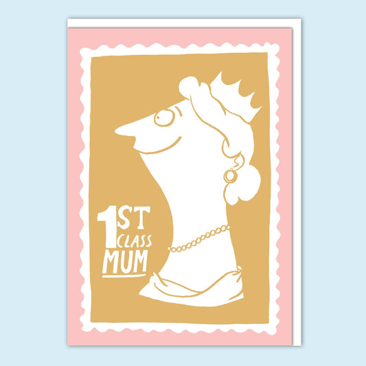 Cardinky - '1st Class Mum'-Mother's Day - Greeting card: Biodegradable Paper belly bands.