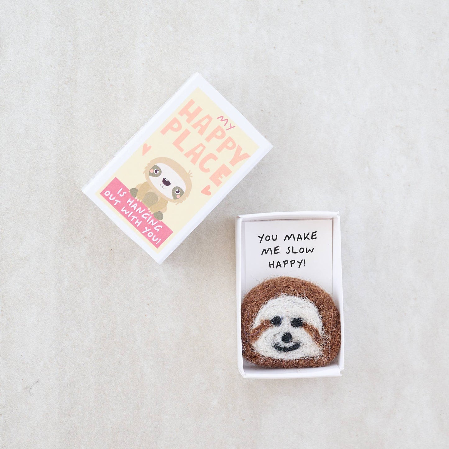 Marvling Bros Ltd - My Happy Place Wool Felt Sloth In A Matchbox