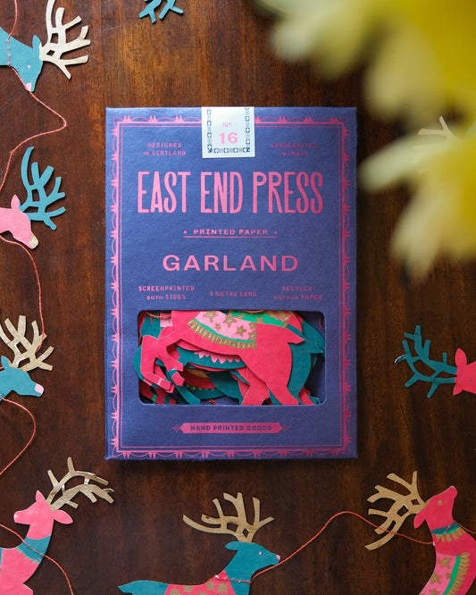 East End Press - Bright Reindeer Sewn Garland