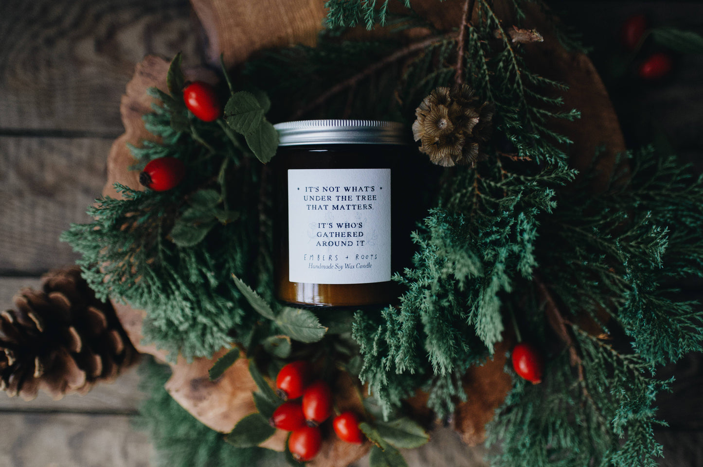 Embers & Roots - Under the Christmas Tree Soy Candle: Winter spice