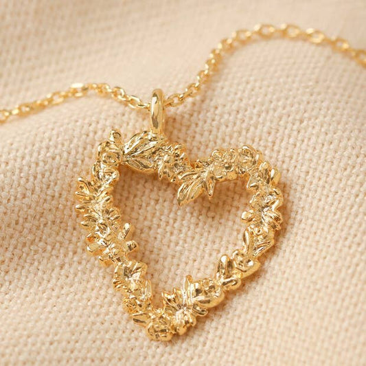 Lisa Angel - Floral Heart Pendant Necklace in Gold