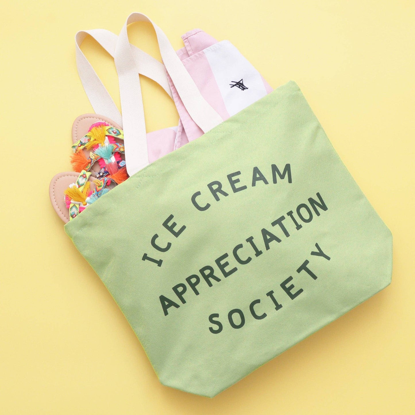 Alphabet Bags - Ice Cream Appreciation Society - Pistachio Canvas Tote Bag