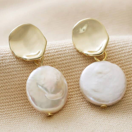 Lisa Angel - Molten Pearl Drop Earrings in Gold